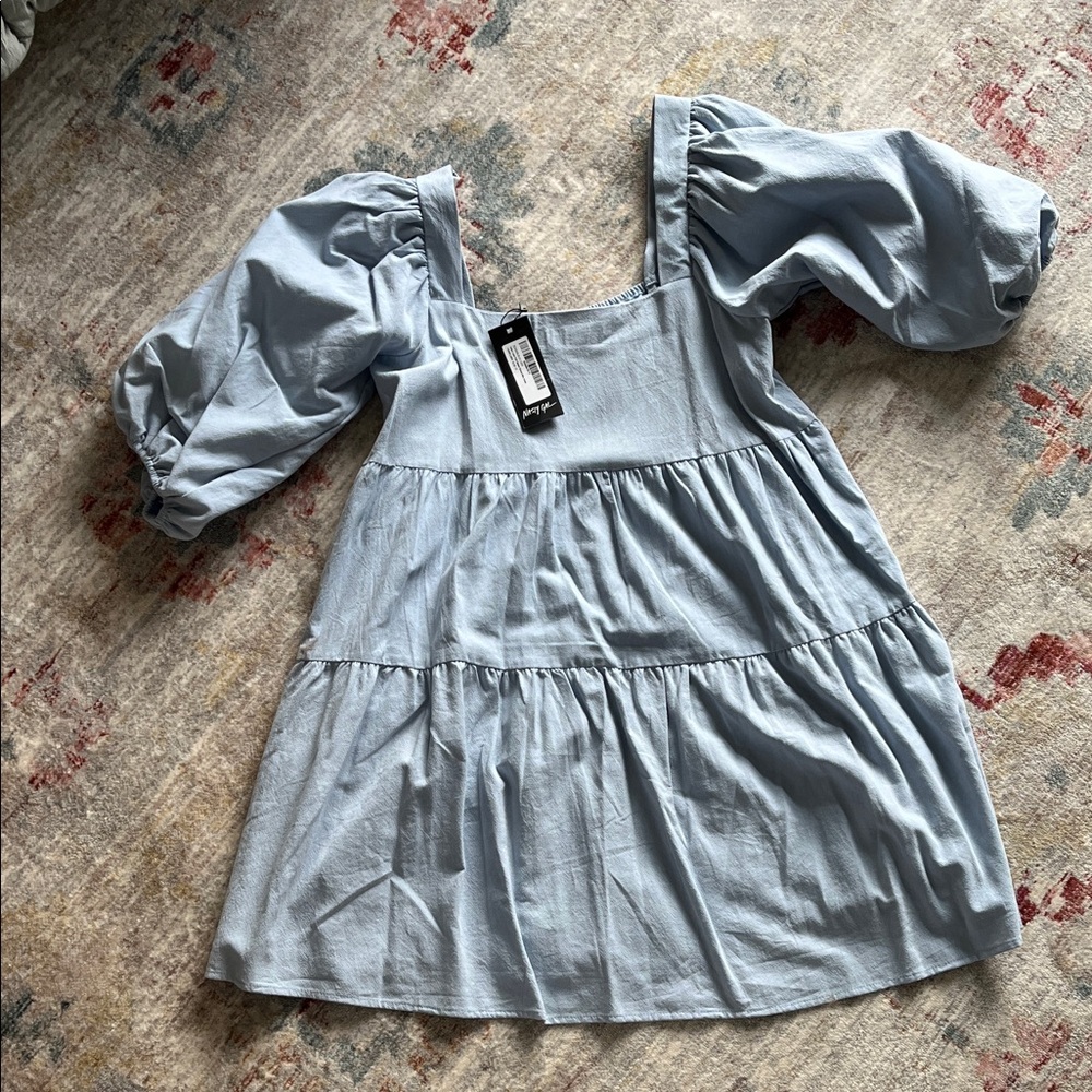 Nasty Gal Sky Blue Puff Sleeve Dress